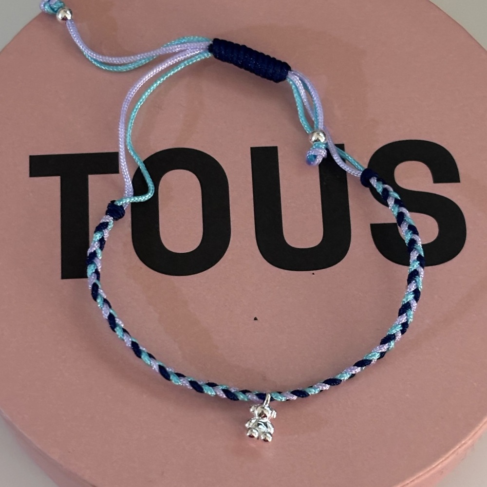 Tous Blue Braided Bracelet with Silver Charm Adjustable